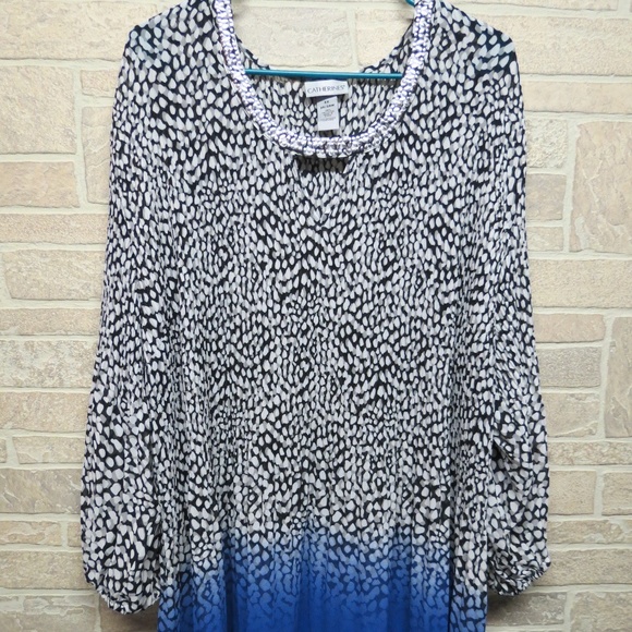 Catherines Tops - Sheer Crinkle Blouse Ombre Bottom Flowy